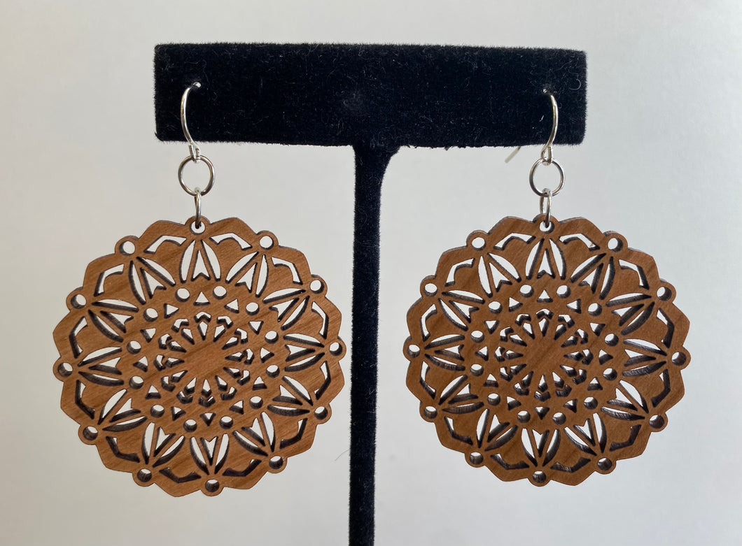 Mandala Flower Wood Earrings