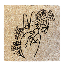 Load image into Gallery viewer, Floral Peace Sign Cork Coaster
