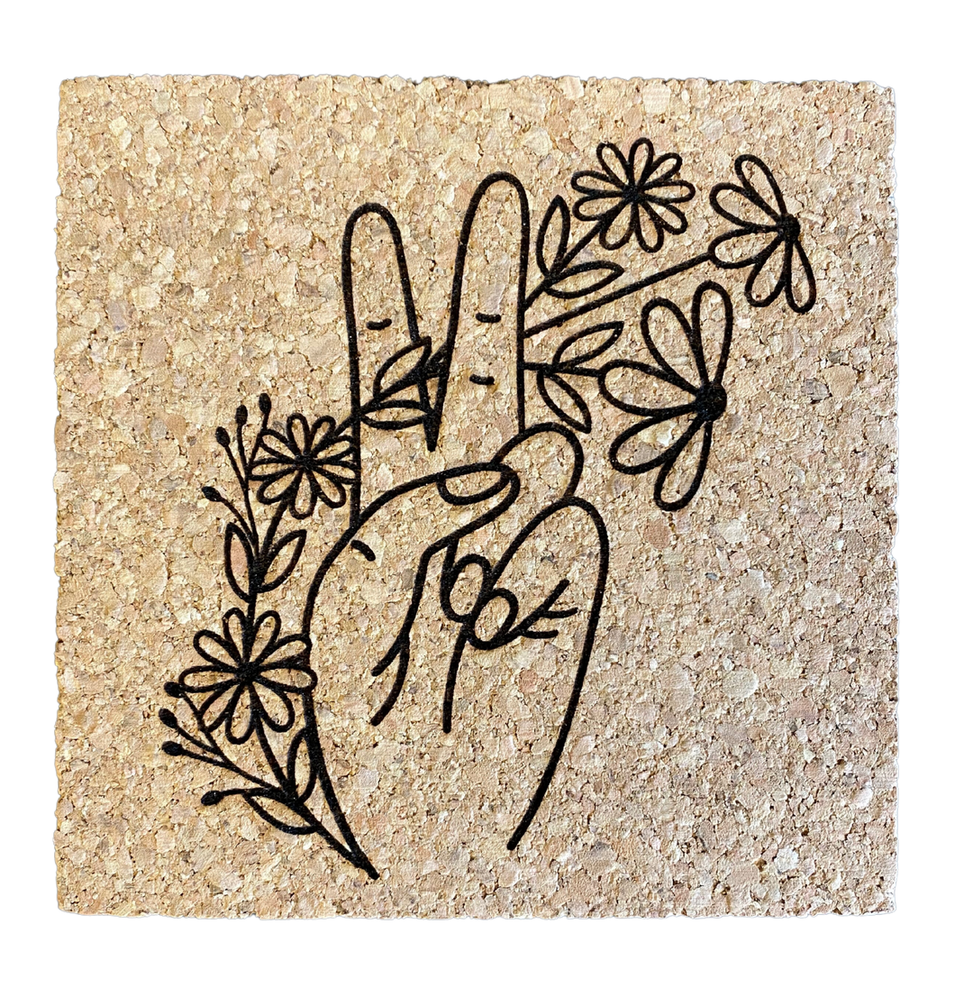 Floral Peace Sign Cork Coaster