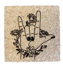 Load image into Gallery viewer, Floral ASL Love Cork Coaster

