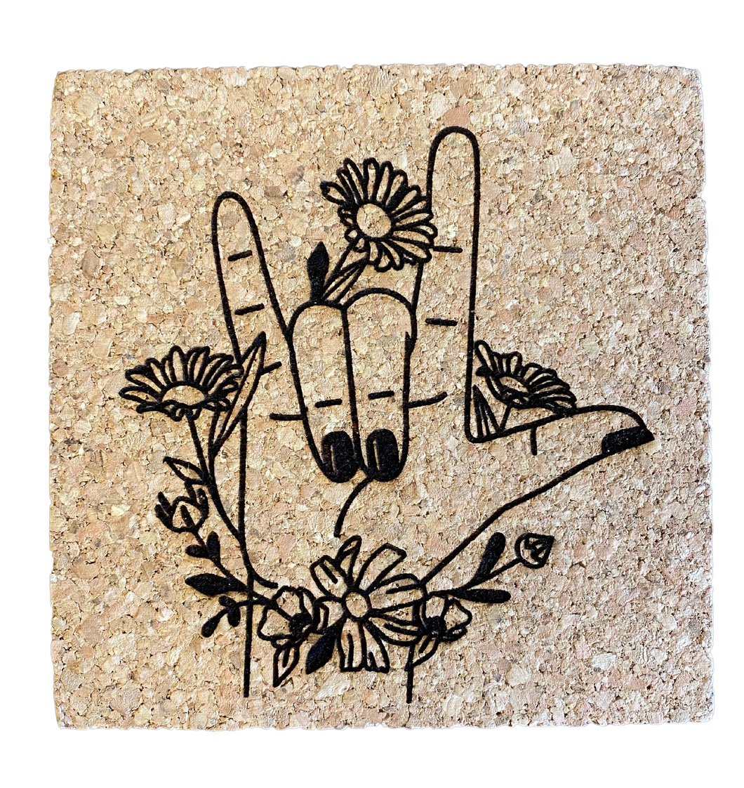 Floral ASL Love Cork Coaster
