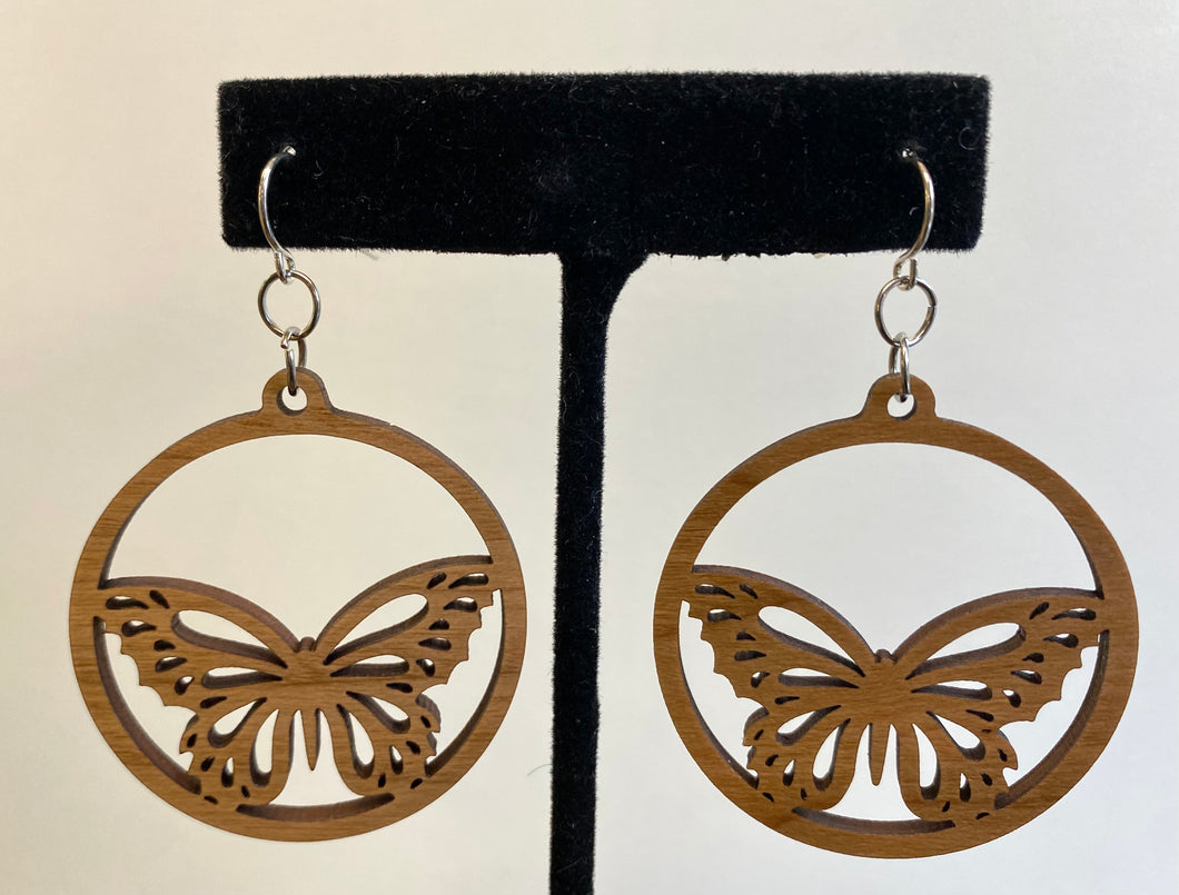 Butterfly Circle Wood Earrings