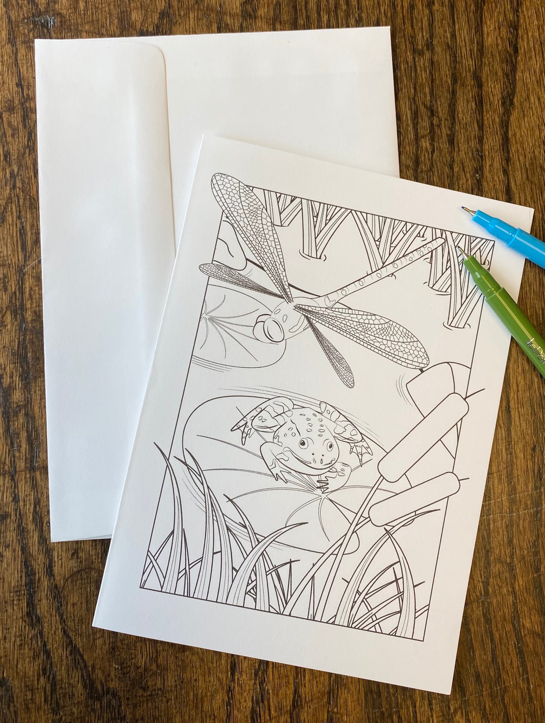 Frog & Dragonfly Coloring Card