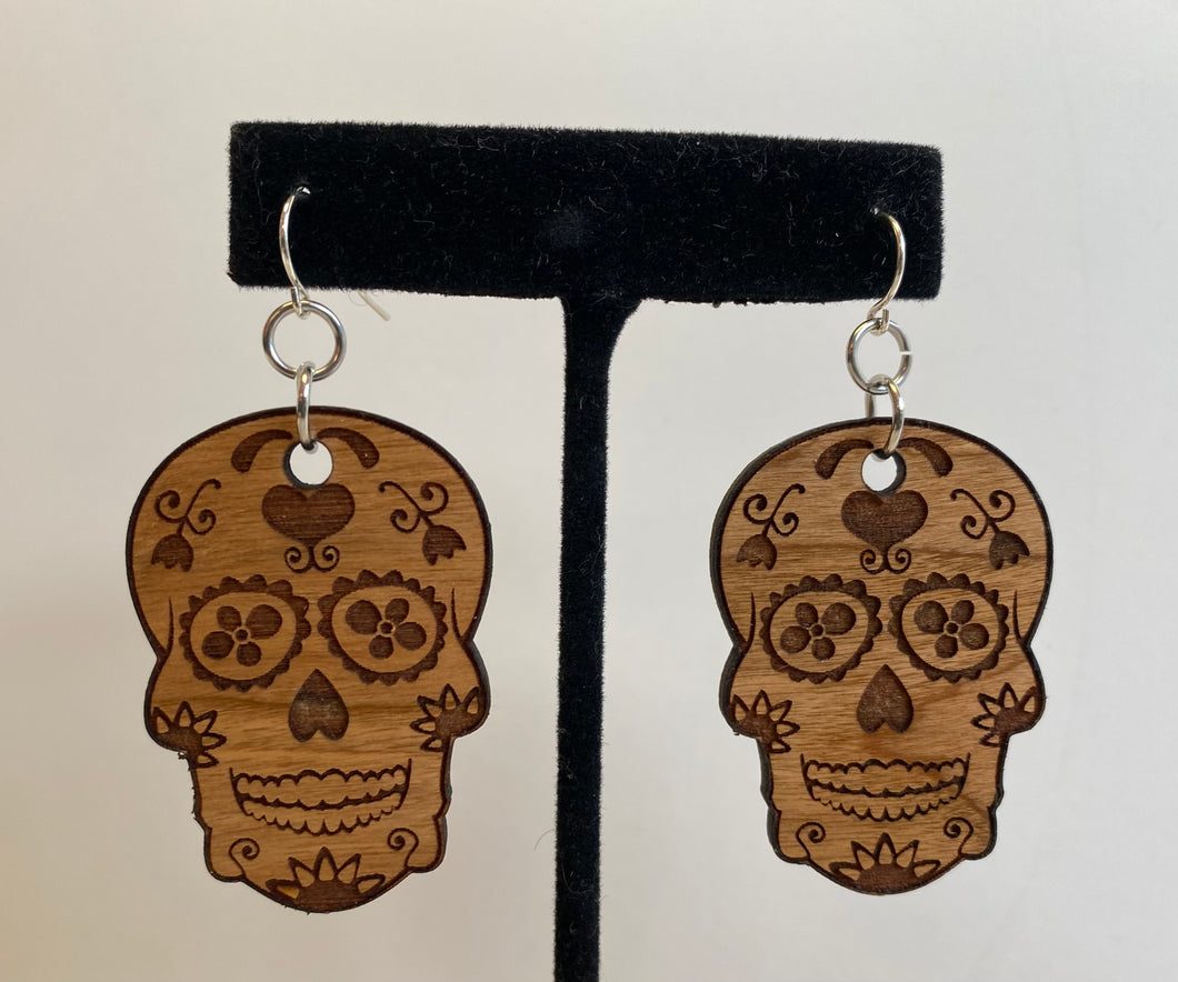 Sugar Skull Wood Earrings
