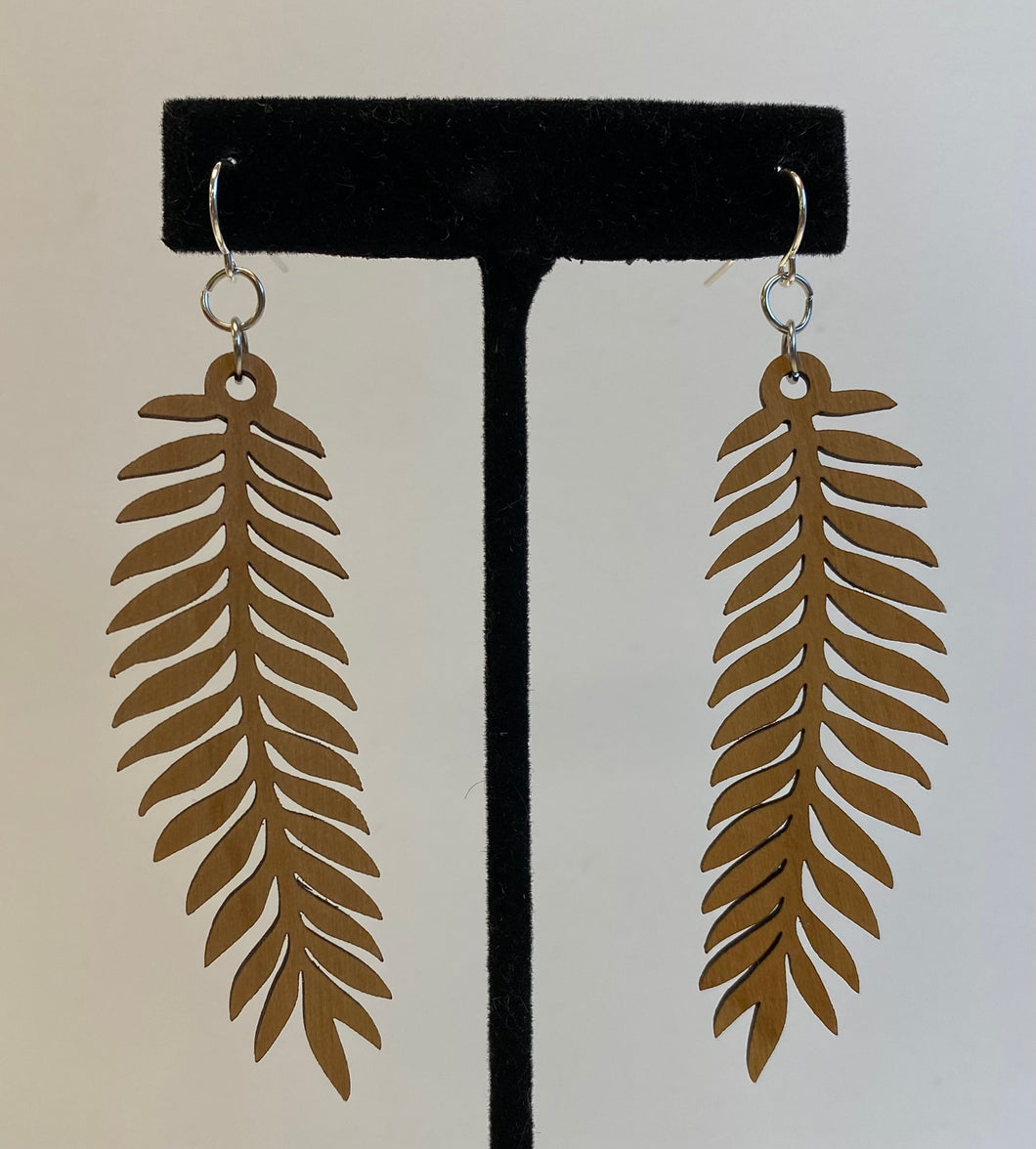 Long Palm Leaf Wood Earrings