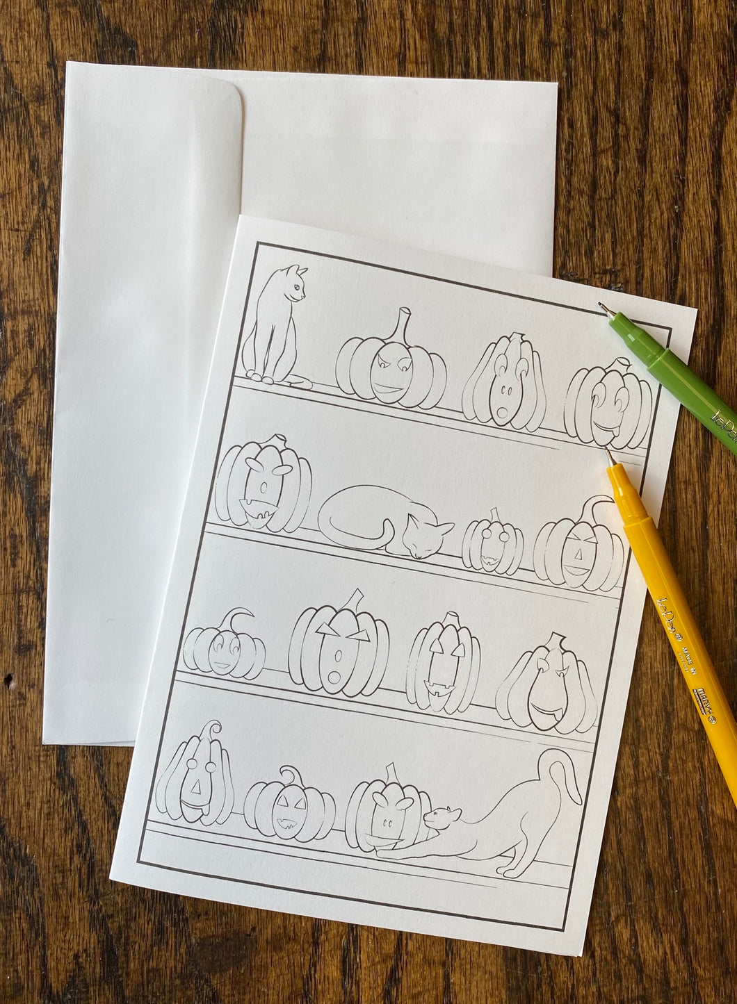 Pumpkins and Cats Coloring Card