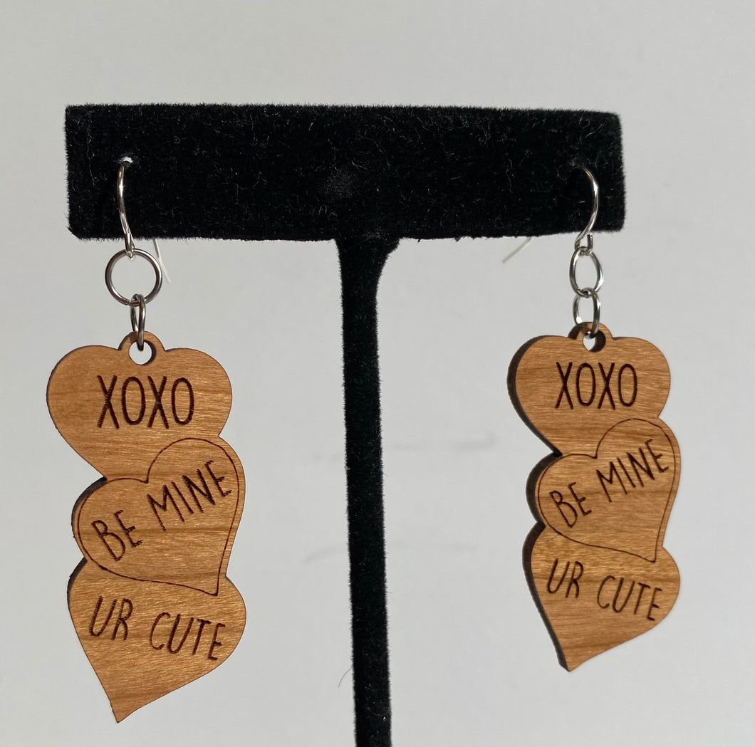 XOXO Hearts Wood Earrings