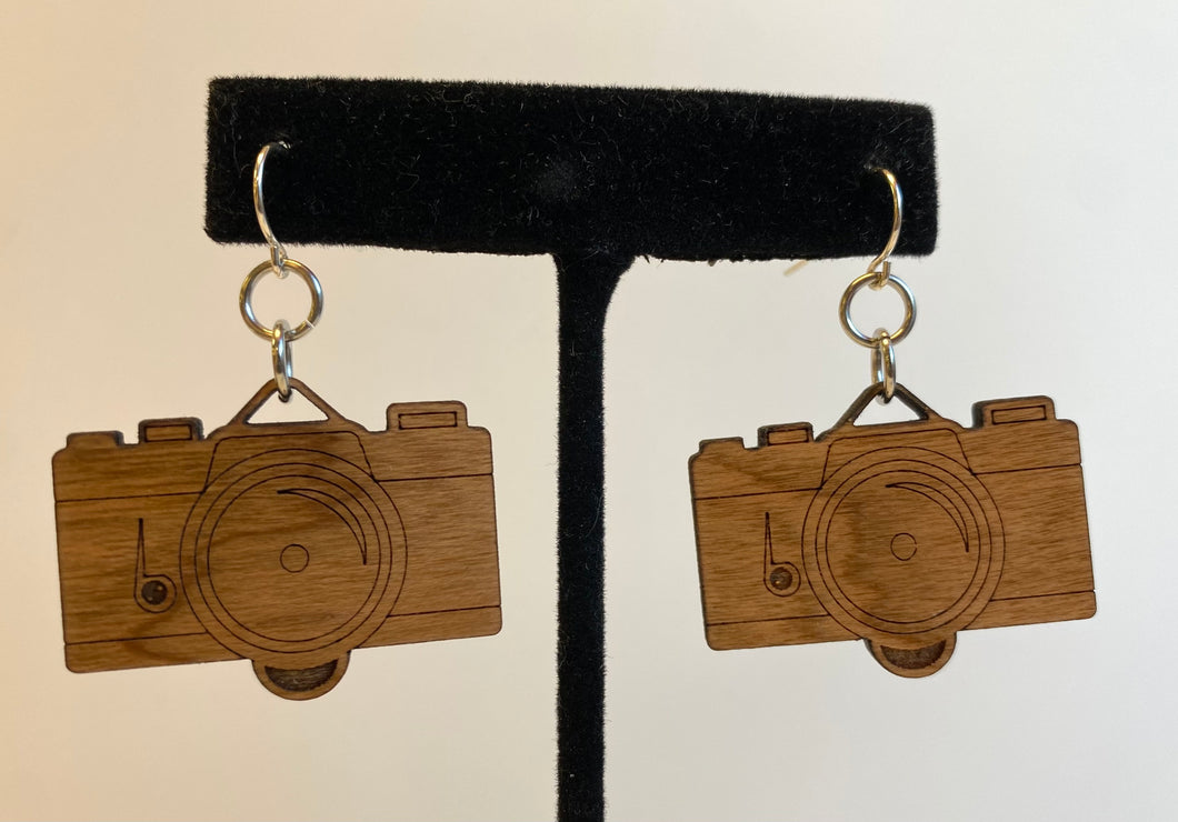 Camera Wood Earrings