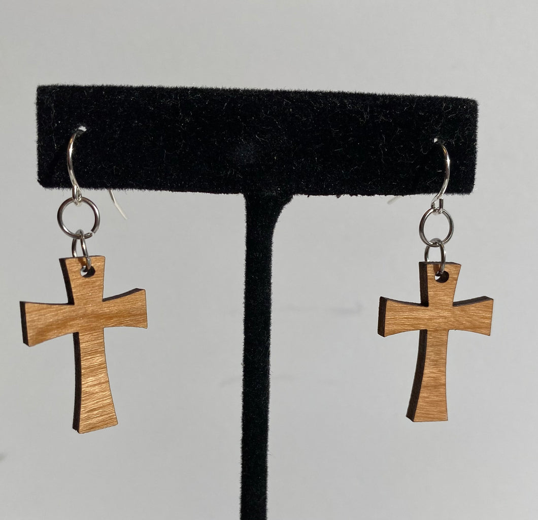 Small Cross Wood Earrings