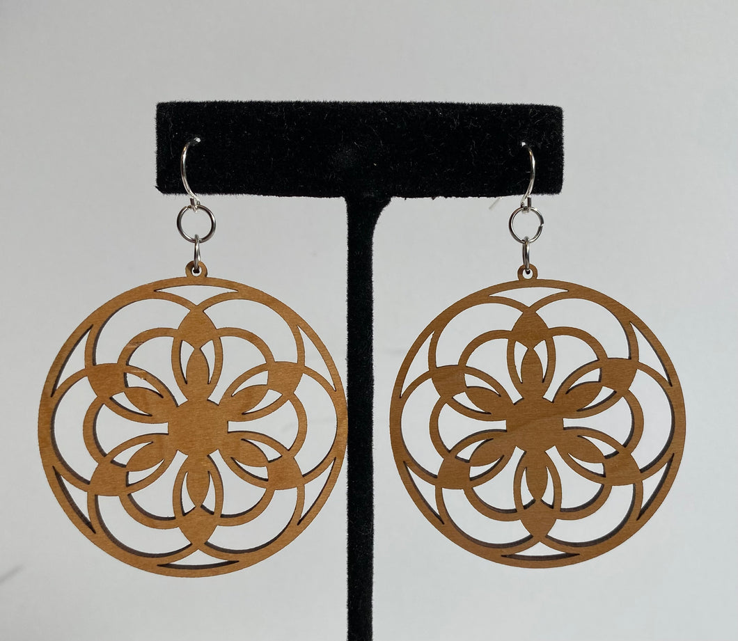 Circular Mandala Wood Earrings