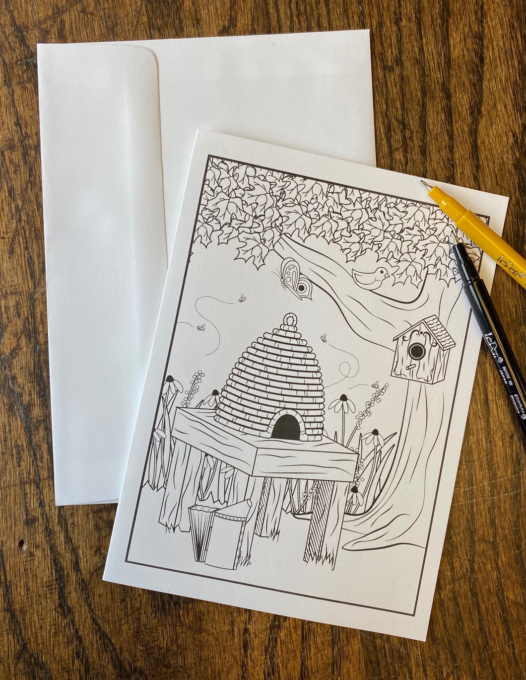 Skep Bee Hive Coloring Card