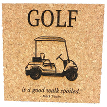 Load image into Gallery viewer, Mark Twain Golf is A Good Walk Spoiled Cork Coaster
